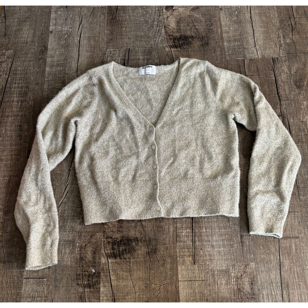 Old Navy Women's Small Beige Shimmer Cardigan Sweater Button Front